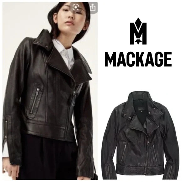 Mackage Kenya, black Leather Biker moto Jacket - Picture 1 of 13